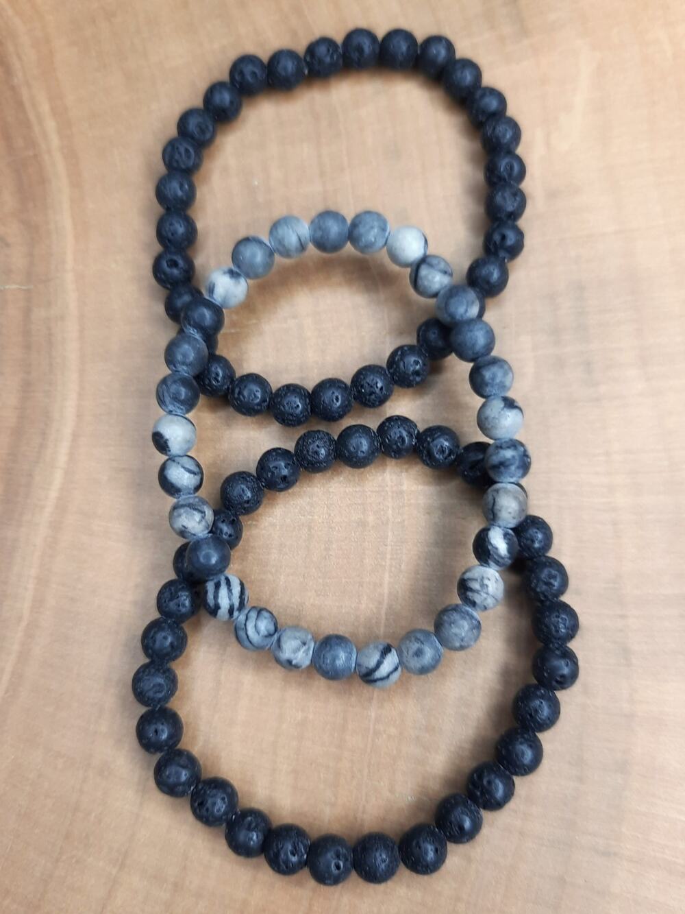 Spiderweb Jasper Diffuser Bracelet Stack Black Volcanic Lava Stone Beaded Unisex